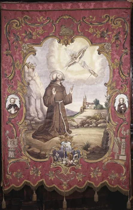 Framed Print : Processional Banner, by Unknown Artist, 1775 - 1800, 18th Century, tempera painting satin, damask, embroidered with gold and silver threads - Italy, Lombardy, Legnano