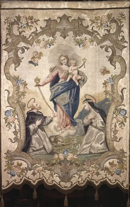 Framed Print : Processional Banner, by Unknown Artist, 1775 - 1800, 18th Century, fabric - Italy, Lombardy, Legnano, Saint Magno Cathedral. Whole artwork view. St. Rose of Lima and St Framed Print : Processional Banner, by Unknown Artist, 1775 - 1800, 18th Century, fabric - Italy, Lombardy, Legnano, Saint Magno Cathedral. Whole artwork view. St. Rose of Lima and St