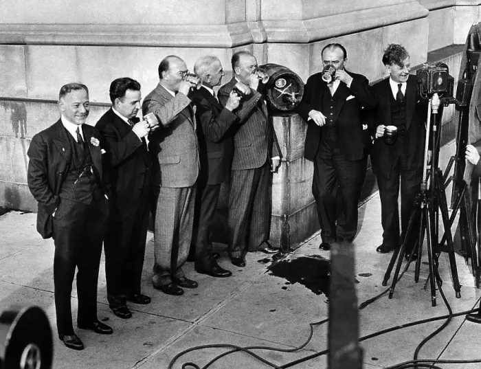 Framed Print : Prohibition: Wet Congressmen drinking beer outside the Capitol, the day after President Franklin D