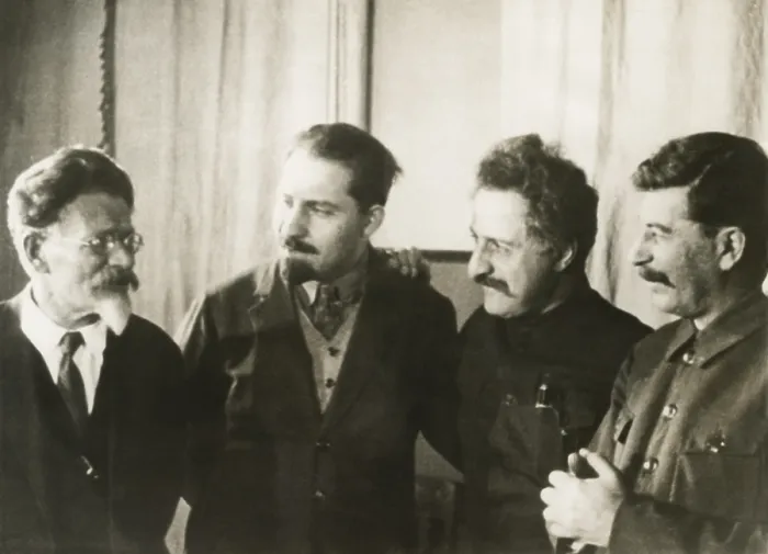 Framed Print : Prominent leaders of Soviet Russia in Moscow, Russia, Dec. 1932. L-R: Comrades Mikhail Kalinin, Lazar Kaganovich, Grigol Ordzhonikidze, and Josef Stalin. December 1932