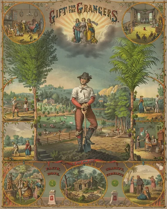 Framed Print : Promotional print for the agricultural fraternal organization, the Grange, short for National Grange of the Patron's of Husbandry, ca. 1873 Framed Print : Promotional print for the agricultural fraternal organization, the Grange, short for National Grange of the Patron's of Husbandry, ca. 1873