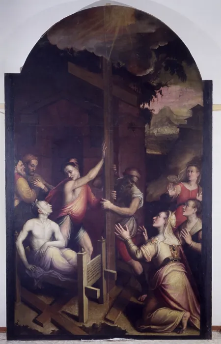 Framed Print : Proof of the True Cross (Verifica della Vera Croce), by Luca Longhi, 16th Century, oil on canvas - Italy, Emilia Romagna, Ravenna Church of Saint Dominic. Whole artwork view