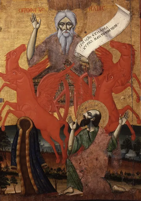 Framed Print : The Prophet Elijah on a Chariot of Fire, by Unknown Artist from Berat School, tempera on wood - Albania, Tirana, Institute for Cultural Monuments
