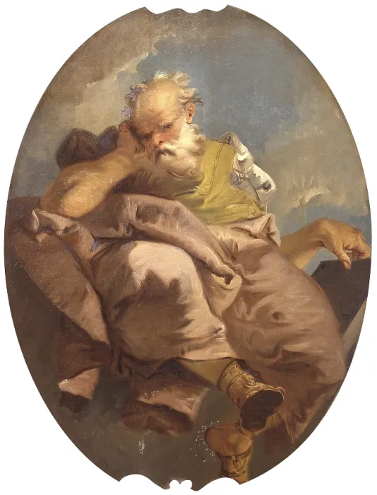 Framed Print : Prophet, by Giustino Menescardi, 18th century, canvas - Italy, Veneto, Venice, Scuola Grande dei Carmini. Detail. Old prophet in thoughtful pose