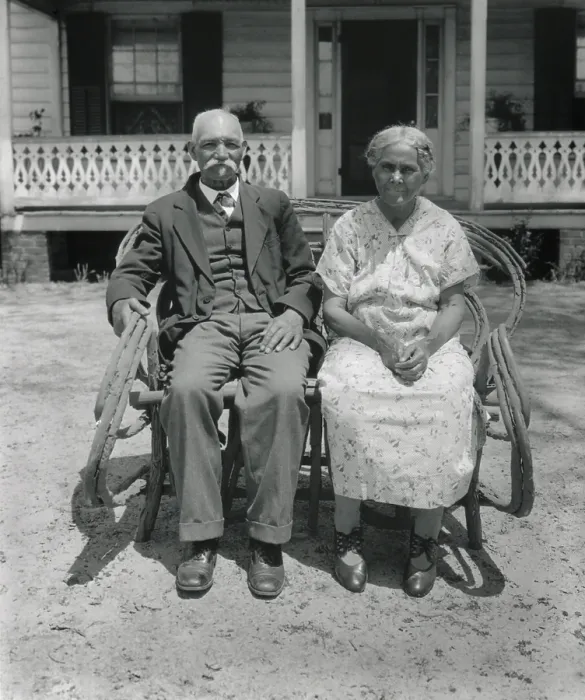Framed Print : Prosperous African American farm couple, Nansemond, Virginia, May 1932. They are seated in front of a tidy house with unworn clothing. Photo by George Ackerman. (BSLOC_2013_8_125) Framed Print : Prosperous African American farm couple, Nansemond, Virginia, May 1932. They are seated in front of a tidy house with unworn clothing. Photo by George Ackerman. (BSLOC_2013_8_125)