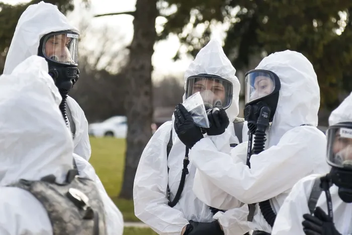 Framed Print : Protected by specialized hazard gear, Wisconsin National Guardsmen prepare for testing at Sunny Ridge Nursing and Rehabilitation Center in Sheboygan, Wisconsin, April 5 Framed Print : Protected by specialized hazard gear, Wisconsin National Guardsmen prepare for testing at Sunny Ridge Nursing and Rehabilitation Center in Sheboygan, Wisconsin, April 5