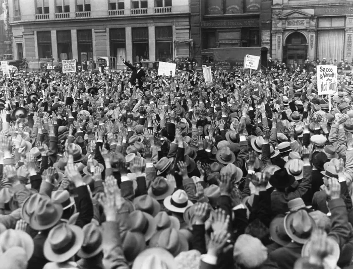 Framed Print : Protest strike advocated at Sacco and Vanzetti meeting at Union Square, NYC. Ca. April 19, 1927