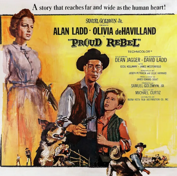Framed Print : THE PROUD REBEL, US poster art, from left: Olivia De Havilland, Alan Ladd, David Ladd, 1958