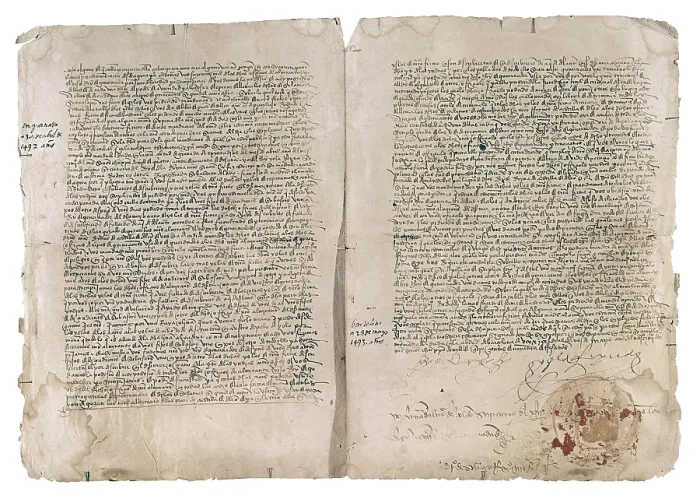 Framed Print : Provision of the Catholic Monarchs (28th May 1496) appointing Christopher Colombus as Admiral, Viceroy and Governor of the Indies. SPAIN. Sevilla. General Archives of the Indies Framed Print : Provision of the Catholic Monarchs (28th May 1496) appointing Christopher Colombus as Admiral, Viceroy and Governor of the Indies. SPAIN. Sevilla. General Archives of the Indies