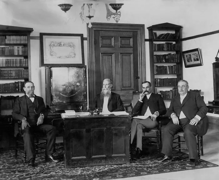 Framed Print : Provisional Government of Hawaii after the overthrow of the 1893 Hawaiian monarchy. The Executive Council, L-R: James A. King, Sanford B Framed Print : Provisional Government of Hawaii after the overthrow of the 1893 Hawaiian monarchy. The Executive Council, L-R: James A. King, Sanford B