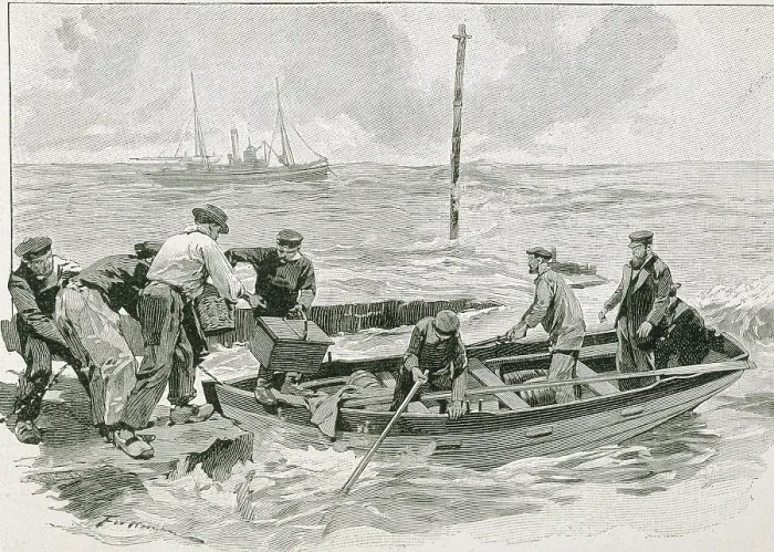 Framed Print : The provisioning of a lighthouse in Brittany. Image published in 'L'Illustration' on December 9th, 1899. Engraving Framed Print : The provisioning of a lighthouse in Brittany. Image published in 'L'Illustration' on December 9th, 1899. Engraving
