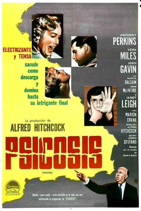 Framed Print : PSYCHO, (aka PSICOSIS), Argentine poster, from top left: Vera Miles, John Gavin, Janet Leigh, Anthony Perkins, bottom right: Alfred Hitchcock, poster, 1960