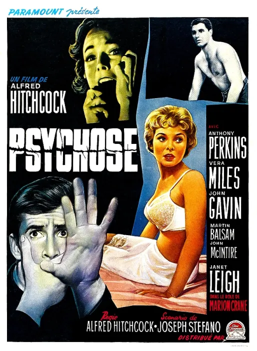 Framed Print : PSYCHO, (aka PSYCHOSE), Belgian poster art, top from left: Vera Miles, John Gavin, bottom from left: Anthony Perkins, Janet Leigh, 1960