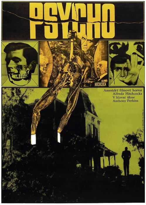Framed Print : PSYCHO, l-r: Anthony Perkins, Alfred Hitchcock on Czechsolovakian poster art, 1960