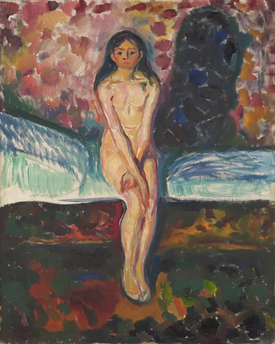 Framed Print : Puberty, 1914-1916, by Edvard Munch, 1863-1944, Norwegian Expressionist painting, oil on canvas Framed Print : Puberty, 1914-1916, by Edvard Munch, 1863-1944, Norwegian Expressionist painting, oil on canvas