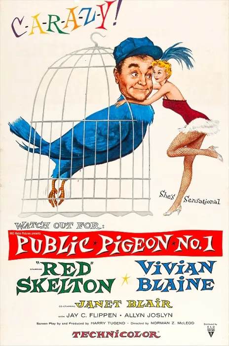 Framed Print : PUBLIC PIGEON NO. ONE, (aka PUBLIC PIGEON NO. 1), US poster, from left: Red Skelton, Vivian Blaine, 1957