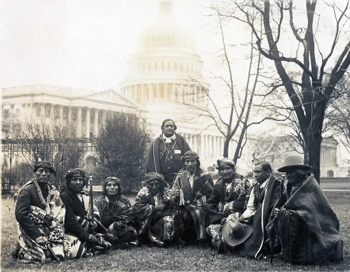 Framed Print : Pueblo Indians photographed at the U.S. Capitol in their first formal visit to Washington DC since the Lincoln Administration. They appeared before the Senate Lands Committee