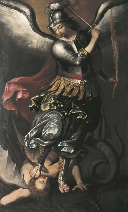 Framed Print : PUENTE, Diego de la (1586-1663). Saint Michael the Archaengel. c. 1630. Colonial baroque. Oil on canvas. BOLIVIA. La Paz. National Museum of Art