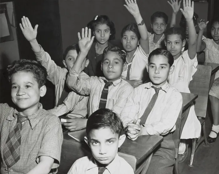 Framed Print : Puerto Rican children in a classroom, some with hands raised. New York City, April 25, 1947. (BSLOC_2014_13_132)