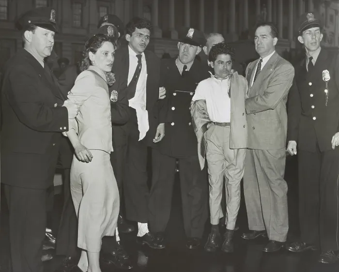 Framed Print : Puerto Rican Nationalists under arrest after shooting five Congressmen in the Capitol. In custody of police are Lolita Lebron, Rafael Cancel Miranda, and Andres Figueroa Cordero