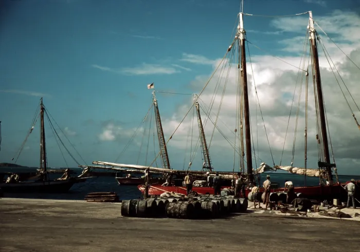 Framed Print : Puerto Rico. A harbor in Puerto Rico, Photograph by Jack Delano, 1941