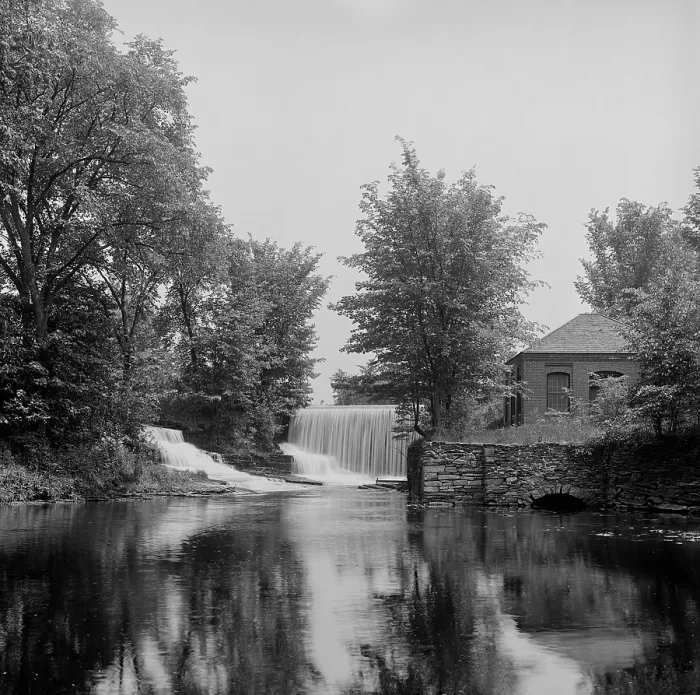 Framed Print : Pump house and dam at South Hadley, Massachusetts. C. 1900