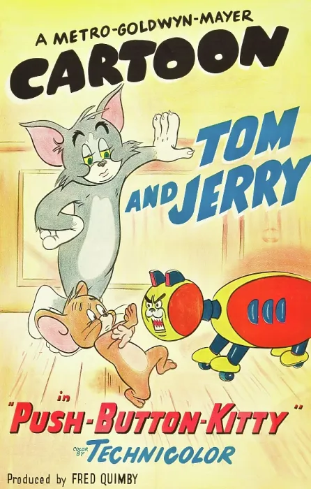 Framed Print : PUSH-BUTTON KITTY, l-r: Tom, Jerry on poster art, 1952