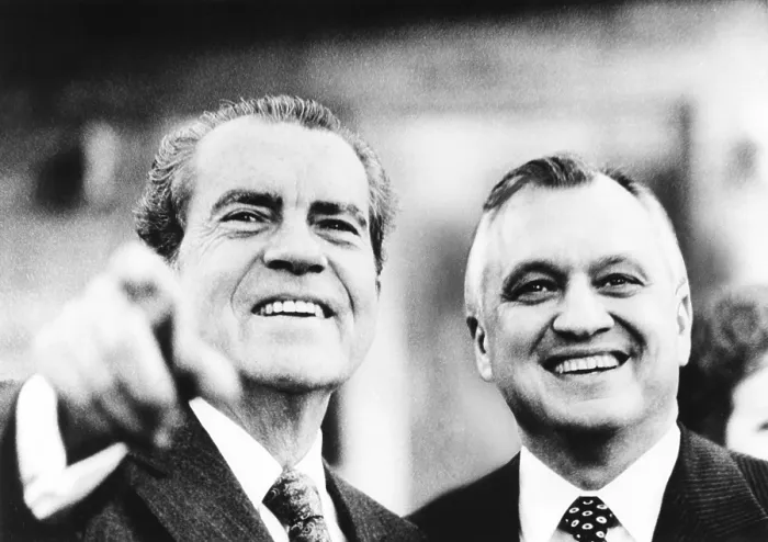 Framed Print : Putting differences aside, Walter Hinkle welcomes President Richard Nixon to his Anchorage home. Sept. 26, 1971. Nixon was enroute to Japan to meet with Emperor Hirohito