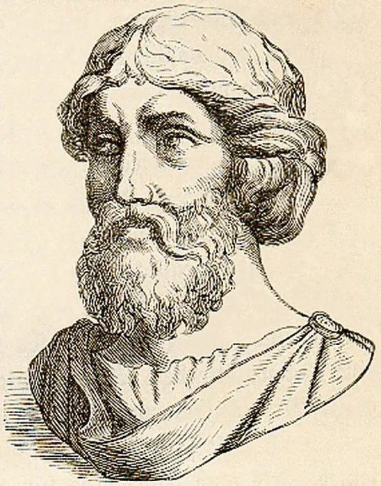 Framed Print : PYTHAGORAS, printed engraving of the 6th century BC mathematician and philosopher, born 569 BC in Samos, Ionia (Italy), died around 475 BC Framed Print : PYTHAGORAS, printed engraving of the 6th century BC mathematician and philosopher, born 569 BC in Samos, Ionia (Italy), died around 475 BC
