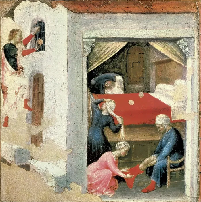 Framed Print : Quaratesi Altar: Saint Nicholas and three poor maidens. 1425. Detail of the predella. International gothic. Oil on wood. VATICAN CITY. Vatican Museums