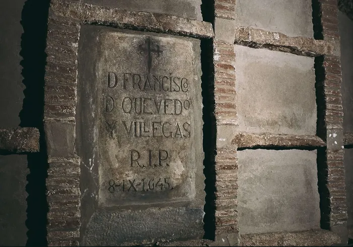 Framed Print : QUEVEDO y VILLEGAS, Francisco de (1580-1645). Sepulchral tombstone of the one that was Quevedo's at the chapel of the Bustos family. SPAIN. CASTILE-LA MANCHA. CIUDAD REAL