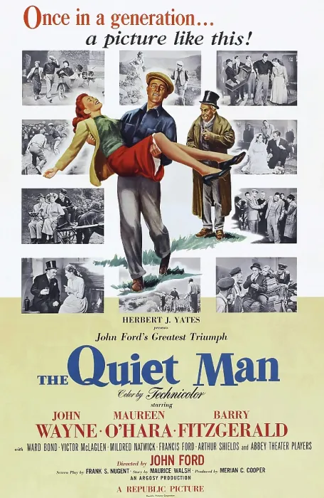 Framed Print : THE QUIET MAN, US poster art, from left: Maureen O'Hara, John Wayne, Barry Fitzgerald, 1952