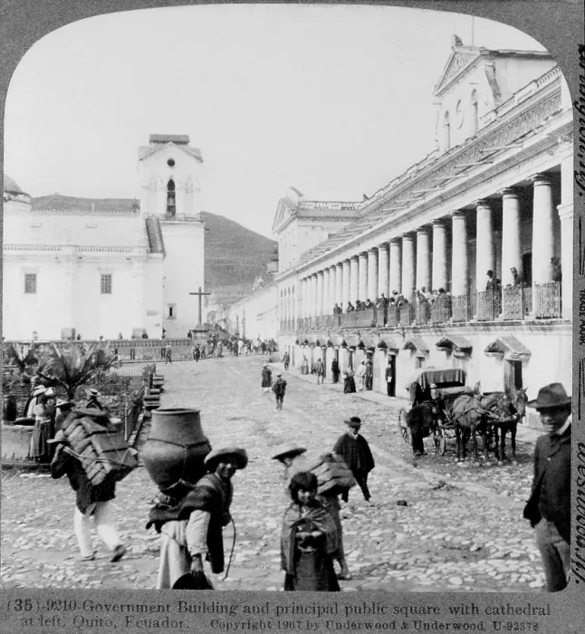 Framed Print : Quito, Ecuador, Government building and principal public square with cathedral, by Underwood & Underwood, circa 1907
