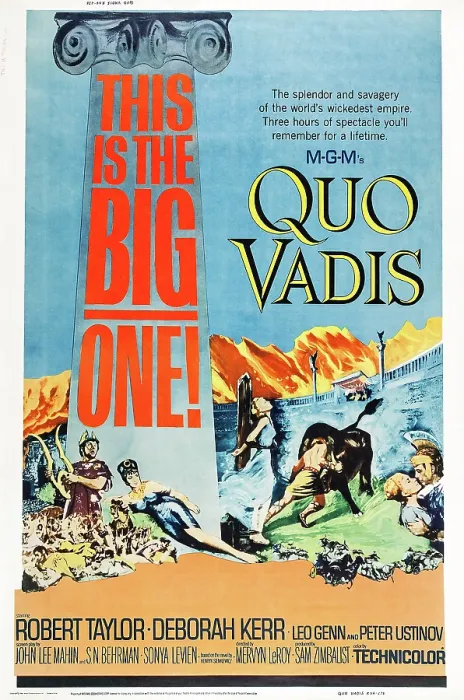 Framed Print : QUO VADIS, US poster, bottom from left: Peter Ustinov, Patricia Laffan, embracing from left: Deborah Kerr, Robert Taylor, 1951