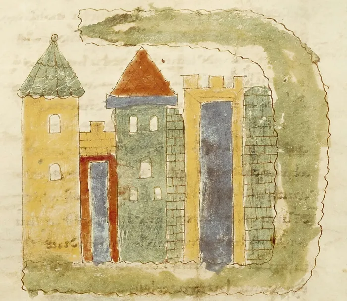 Framed Print : RABANUS, Maurus (c. 780 - 856). De Universo (s. IX). The City. Romanesque edition from the Carolingian original manuscipt. Romanesque art. Miniature Painting. ITALY. Cassino Framed Print : RABANUS, Maurus (c. 780 - 856). De Universo (s. IX). The City. Romanesque edition from the Carolingian original manuscipt. Romanesque art. Miniature Painting. ITALY. Cassino