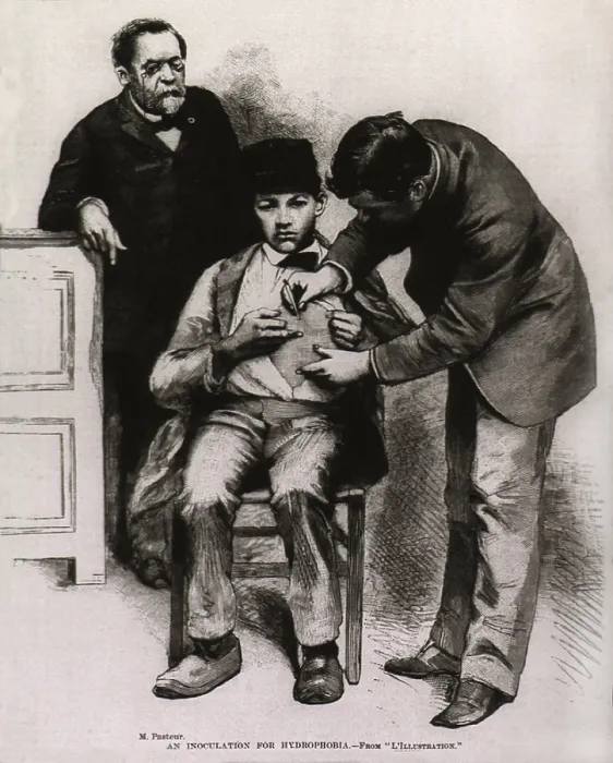 Framed Print : Rabies (hydrophobia) vaccination administered to teenage Jean-Baptiste Jupille at the Pasteur laboratory, in October 1885
