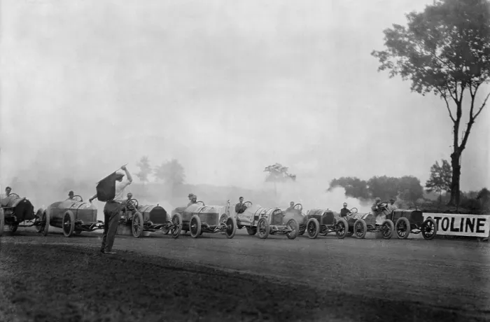 Framed Print : Race cars lined up at the start of an auto race, Laurel, Maryland, June 1912 (BSLOC_2018_4_165)