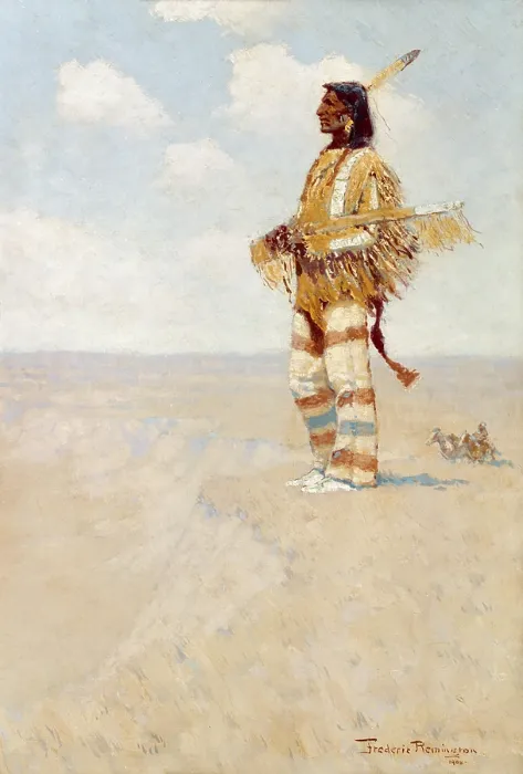 Framed Print : THE LAST OF HIS RACE, (The Vanishing American), 1908, by Frederic Remington, Oil painting on composition board