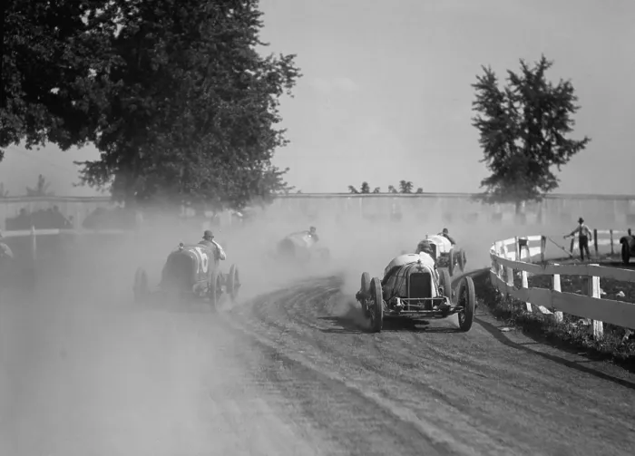 Framed Print : Racecars rounding a turn at the Rockville Fair auto races, August 25, 1923. (BSLOC_2015_17_155)