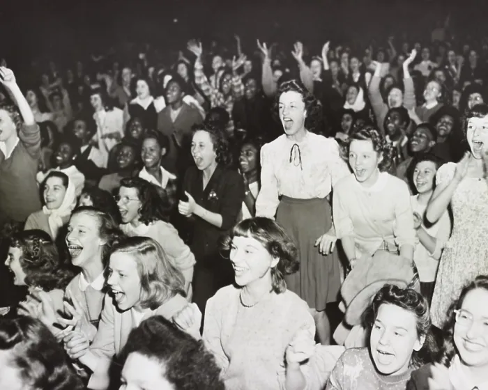 Framed Print : Racially integrated audience listens as singer Frank Sinatra speaks against racial prejudice in Gary, Indiana, Nov. 1, 1945 Framed Print : Racially integrated audience listens as singer Frank Sinatra speaks against racial prejudice in Gary, Indiana, Nov. 1, 1945