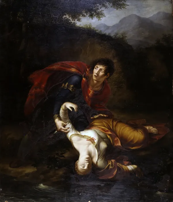 Framed Print : Radamisto in the act of pushing Zenobia in the river Araxes, by Francesco Alberi, 1812, 19th Century, oil on canvas, 157 x 149 cm - Italy, Milan, Brera Collection Framed Print : Radamisto in the act of pushing Zenobia in the river Araxes, by Francesco Alberi, 1812, 19th Century, oil on canvas, 157 x 149 cm - Italy, Milan, Brera Collection