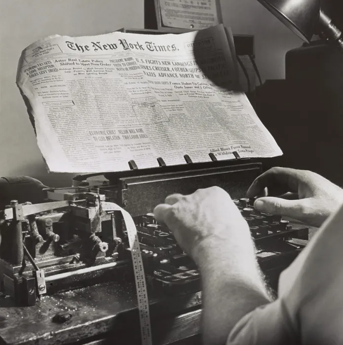 Framed Print : Radio room of the New York Times newspaper, Sept. 1942. Times War news passed by naval censor was indicated by stamps on paper