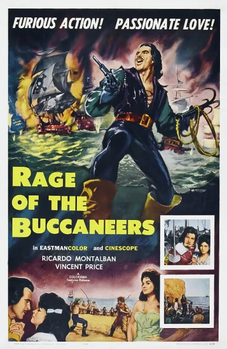 Framed Print : RAGE OF THE BUCCANEERS, (aka THE BLACK PIRATE, aka GORDON, IL PIRATA NER0), US poster art, Ricardo Montalban, (top), Vincent Price, (top insert, second right), 1961 Framed Print : RAGE OF THE BUCCANEERS, (aka THE BLACK PIRATE, aka GORDON, IL PIRATA NER0), US poster art, Ricardo Montalban, (top), Vincent Price, (top insert, second right), 1961