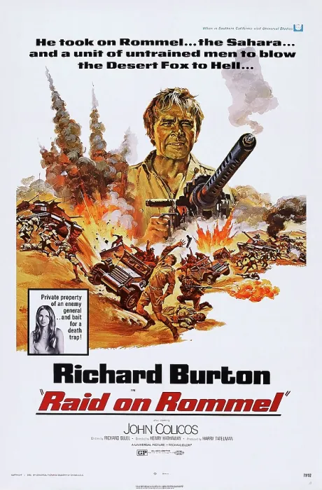 Framed Print : RAID ON ROMMEL, US poster, Richard Burton (top), Danielle De Metz (in box), 1971