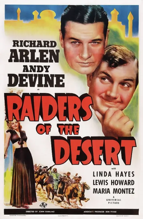 Framed Print : RAIDERS OF THE DESERT, US poster ar, from bottom left: Maria Montez, Richard Arlen, Andy Devine, 1941