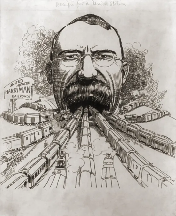 Framed Print : Railroad magnate Edward Harriman's mouth serves as the entrance to a DESIGN OF A UNION STATION Framed Print : Railroad magnate Edward Harriman's mouth serves as the entrance to a DESIGN OF A UNION STATION