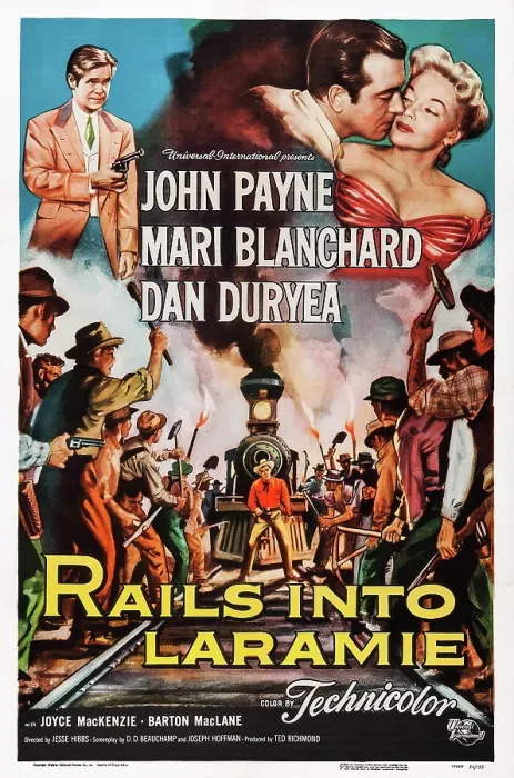 Framed Print : RAILS INTO LARAMIE, US poster art, Dan Duryea, John Payne, Mari Blanchard, 1954