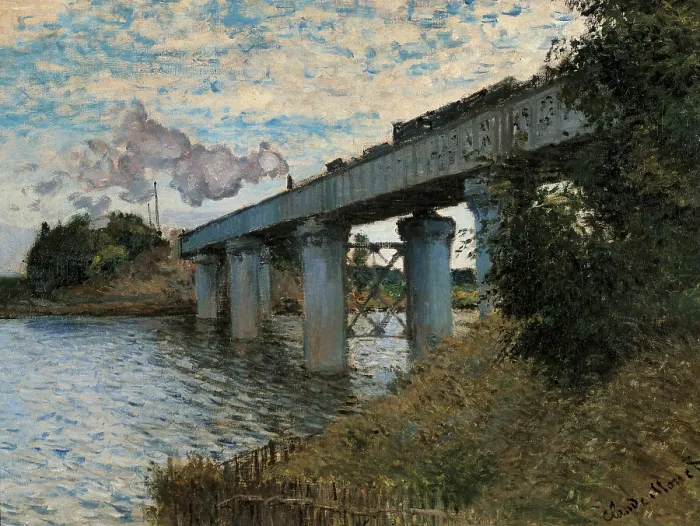 Framed Print : The Railway Bridge in Argenteuil (le pont de chemin de fer Argenteuil), 1873 - 1874, 19th Century, oil on canvas. - France, Paris, Muse d'Orsay. Whole artwork view