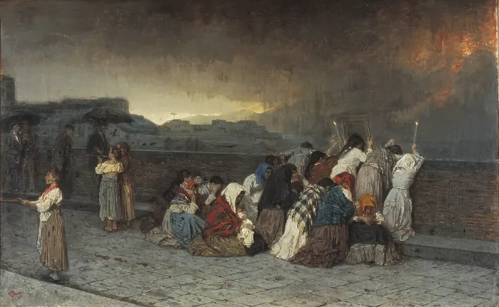 Framed Print : Rain of Ash from the Eruption of the Vesuvium (Pioggia di cenere per l'eruzione del Vesuvio), by Gioacchino Toma, 1872, 19th Century, 93 x 150 cm - Whole artwork view Framed Print : Rain of Ash from the Eruption of the Vesuvium (Pioggia di cenere per l'eruzione del Vesuvio), by Gioacchino Toma, 1872, 19th Century, 93 x 150 cm - Whole artwork view