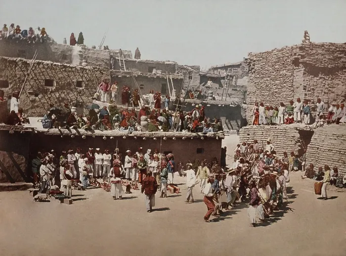 Framed Print : The Rain Dance, Zuni Pueblo, New Mexico, ca. 1897-1924, by the Detroit Photographic Company. This dance is always performed at the Pueblo of Zuni on August 19th (BSLOC_2019_9_89)